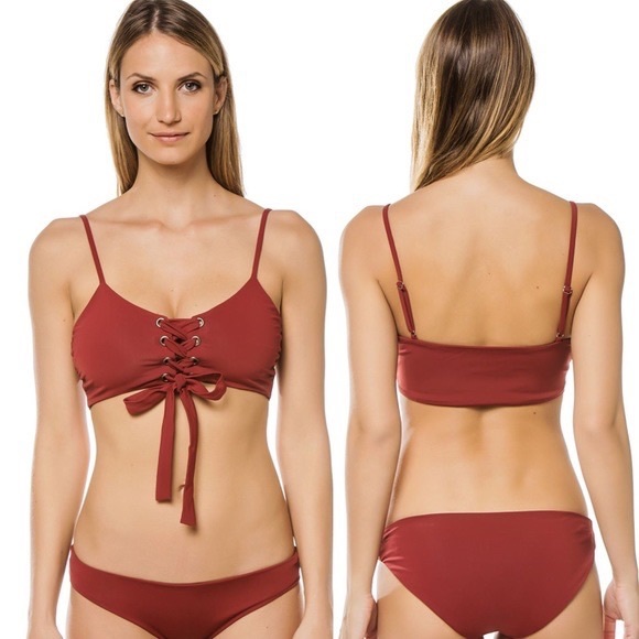 Mara Hoffman Jester Red Scarlett Lace-Up Bikini Top - Picture 2 of 3